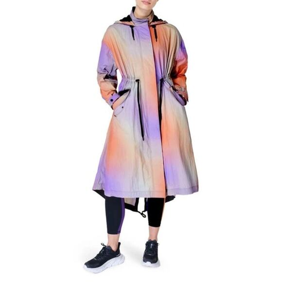 NWT Sweaty Betty London Purple & Orange Long Trench Coat Hooded Size 10 - Picture 1 of 13
